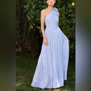 Elegant One-Shoulder Light Blue Evening Dress